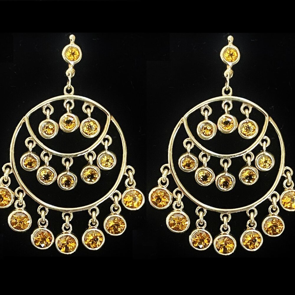 $6000 / Effy 14K Gold Citrine chandelier Statement Earrings / 14 grams